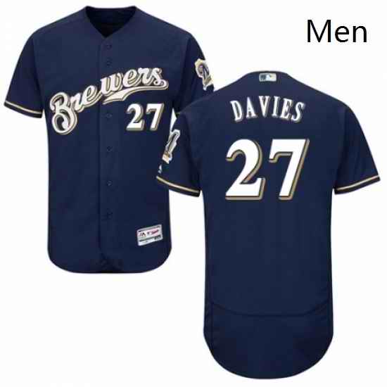 Mens Majestic Milwaukee Brewers 27 Zach Davies White Alternate Flex Base Authentic Collection MLB Jersey